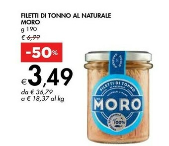 Bennet Moro Filetti Di Tonno Al Naturale 190 G(ml) offerta