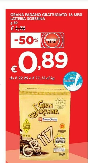 Bennet Latteria Soresina Grana Padano Grattugiato 16 Mesi offerta