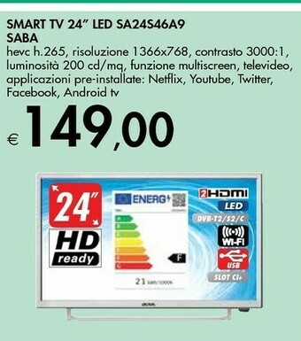 Bennet SABA SA24S46A9 TV 61 Cm (24") HD Smart TV Wi-Fi Argento offerta