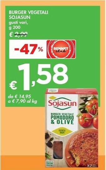 Bennet Sojasun Burger Vegetale Pomodoro E Olive 200 G(ml) offerta