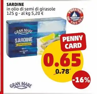 PENNY Sardine in olio di semi di girasole 125g offerta