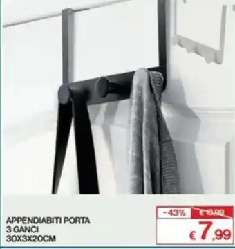Appendiabiti Porta 3 Ganci 30x3x20cm