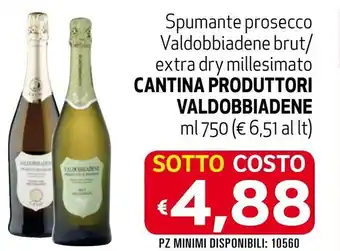Maxi Supermercati Cantina Produttori Valdobbiadene Spumante prosecco Valdobbiadene brut/extra dry millesimato 750 ml offerta