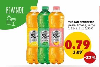 PENNY The san benedetto pesca, limone, verde 1.5 l offerta