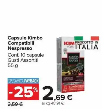 Carrefour Market Capsule kimbo compatibili nespresso conf 10 capsule gusti assortiti 55g offerta