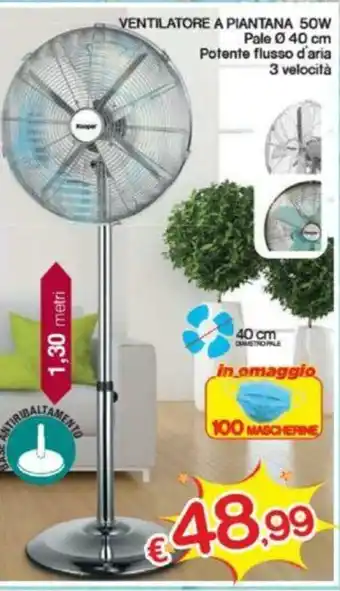 Satur Kooper Ventilatore A Piantana 50w Pale Ø 40cm offerta