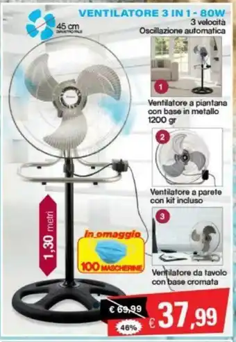 Satur Kooper Ventilatore 3 in 1 - 80w 45cm offerta