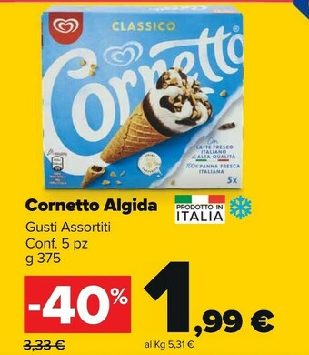 Carrefour Market Algida Cornetto Classico Con Latte Fresco Italiano Di Alta Qualità 75 G 375 G(ml) offerta