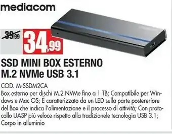 Vobis Mediacom Mediacom Ssd Mini Box Esterno M2 Nvme Usb 3.1 offerta
