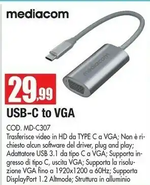 Vobis Mediacom Mediacom Usb-c To Vga Cod Md-c307 offerta
