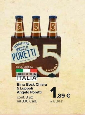 Carrefour Market Angelo poretti 5 Luppoli Bock Chiara Doppio Malto 330 G(ml) offerta