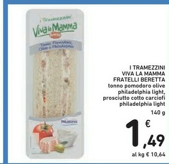Conad Beretta Fratelli Beretta - I Tramezzini Viva La Mamma Tonno, Pomodoro, Olive E Philadelphia 140 G(ml) offerta