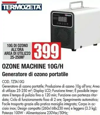 Vobis Termozeta Termozeta Ozone Machine 10g/h Generatore Di Ozono Portatile offerta