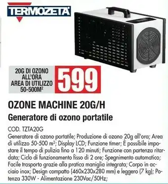 Vobis Termozeta Termozeta Ozone Machine 20g/h Generatore Di Ozono Portatile Cod. Tzta20g offerta