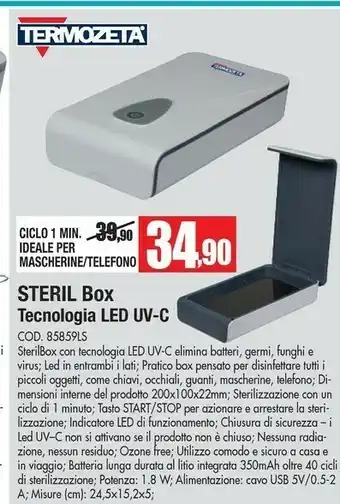 Vobis Termozeta Termozeta Steril Box Tecnologia Led Uv-c offerta
