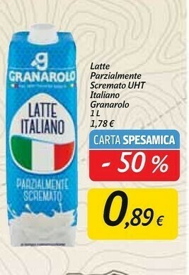 Carrefour Market Granarolo Latte UHT Parzialmente Scremato A Lunga Conservazione 1000 G(ml) offerta