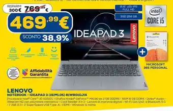 Euronics Lenovo Notebook-Ideapad 3 (15ML05) 81WB01DJIX offerta