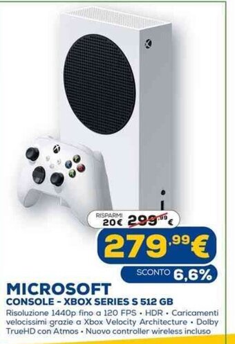 Euronics Microsoft Console-Xbox Series S 512 GB offerta