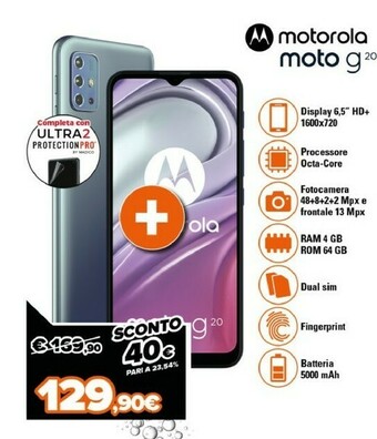 Expert Motorola Moto G G20 16,5 Cm (6.5") Android 11 4G USB Tipo-C 4 GB 64 GB 5000 MAh Blu offerta