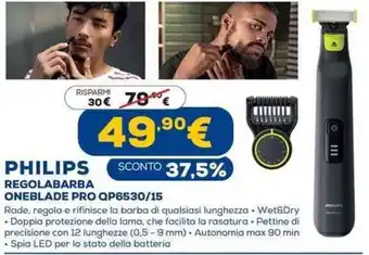 Euronics Philips Regolabarba Oneblade Pro QP6530/15 offerta