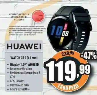 Unieuro Huawei WATCH GT2 3,53 Cm (1.39") AMOLED Nero GPS (satellitare) offerta