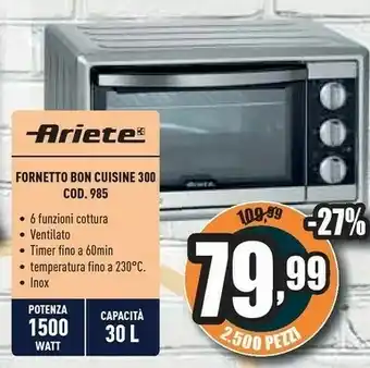 Unieuro Ariete 985/1 30 L Nero, Argento Grill 1500 W offerta