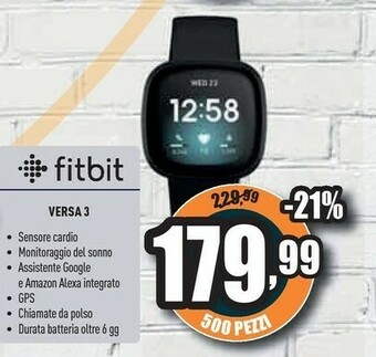 Unieuro Fitbit Versa 3 AMOLED Nero GPS (satellitare) offerta