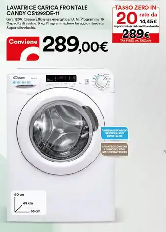 Ipercoop Candy Lavatrice Carica Frontale CS1292DE-11 offerta