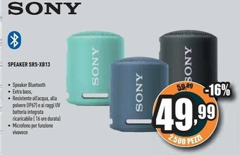Unieuro Sony SRS-XB13 Altoparlante Portatile Mono Blu 5 W offerta