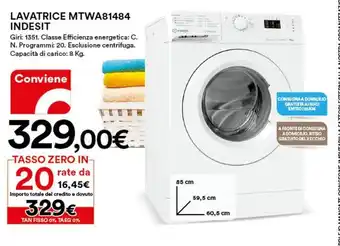 Ipercoop Indesit Lavatrice MTWA81484 offerta
