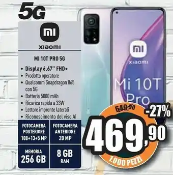 Unieuro TIM Xiaomi Mi 10T Pro 16,9 Cm (6.67") Doppia SIM 5G USB Tipo-C 8 GB 256 GB 5000 MAh Argento offerta
