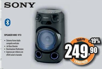 Unieuro Sony MHC-V13 - Altoparlante Bluetooth All In One Con JET BASS BOOSTER, Effetti Luminosi, Lettore CD, USB, Nero offerta