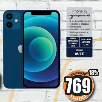 Unieuro Apple IPhone 12 15,5 Cm (6.1") IOS 14 64 GB Blu offerta