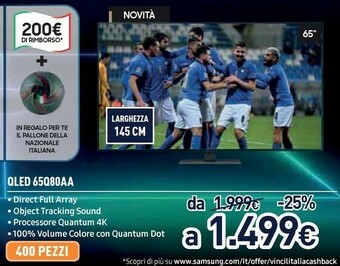 Unieuro Samsung Q80A (2021) 165,1 Cm (65") 4K Ultra HD Smart TV Wi-Fi Nero offerta
