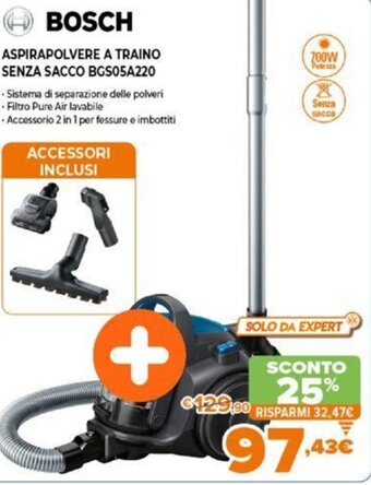Expert Bosch Aspirapolvere a Traino Senza Sacco BGS05A220 offerta