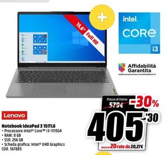 MediaWorld Lenovo Notebook IdeaPad 3 15ITL6 offerta