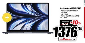 MediaWorld MacBook Air M2 MLY33T offerta