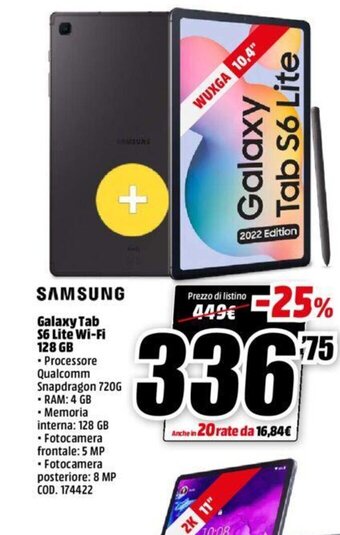 MediaWorld Samsung Galaxy Tab S6 Lite Wi-Fi 128 GB offerta