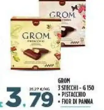 Deco Supermercati Grom 3 Stecchi 150 g pistacchio/fior di panna offerta
