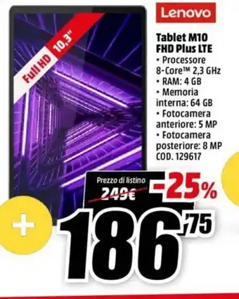 MediaWorld Lenovo Tablet M10 FHD Plus LTE offerta