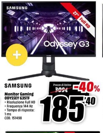 MediaWorld Samsung Monitor Gaming Odyssey G35TF offerta