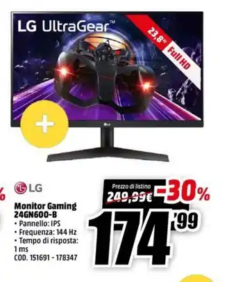 MediaWorld LG Ultra Gear Monitor Gaming 24GN600-B offerta