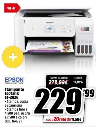 MediaWorld Epson Stampante EcoTank ET-2826 offerta