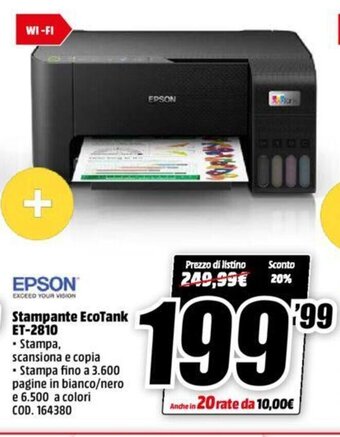 MediaWorld Epson Stampante EcoTank ET-2810 offerta