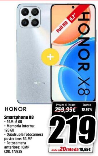 MediaWorld Honor Smartphone X8 offerta