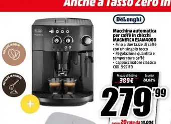 MediaWorld DeLonghi Macchina automatica per caffè in chicchi Magnifica Esam 4000 offerta