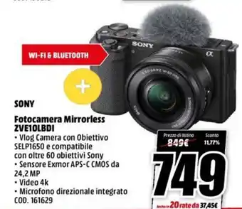 MediaWorld Sony Fotocamera Mirrorless 2VE10LBDI offerta