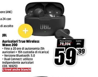 MediaWorld JBL Auricolari True Wireless Wave 200 offerta