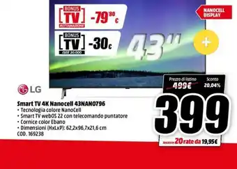 MediaWorld LG Smart TV 4K Nano cell 43Nano796 offerta