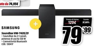 MediaWorld Samsung Soundbar HW-T420/ZF offerta